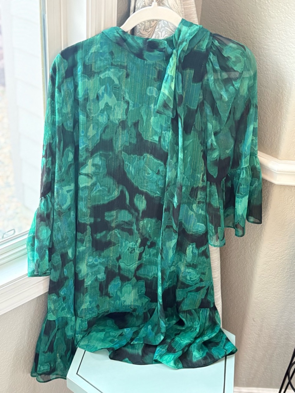 Calvin Klein Emerald Green Floral Tie-Neck Tunic